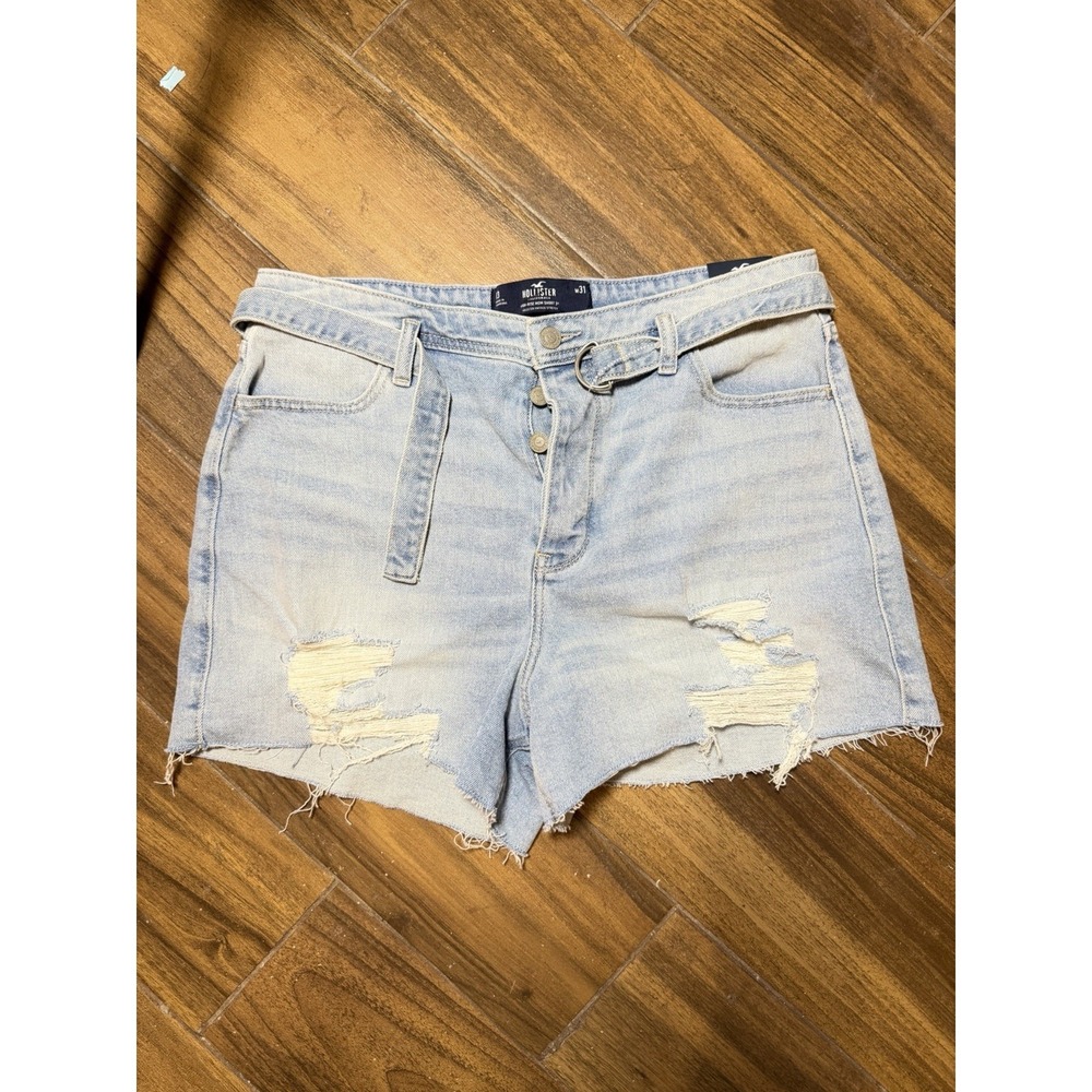 NWT Hollister Size 13 High Rise Mom Shorts 3" Pleated Belt Denim Cottagecore